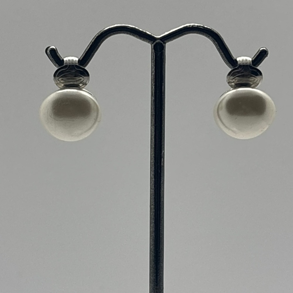 Sarah Coventry Earrings Vintage Faux Pearl Clip On Silver Tone Cream Round 4809
